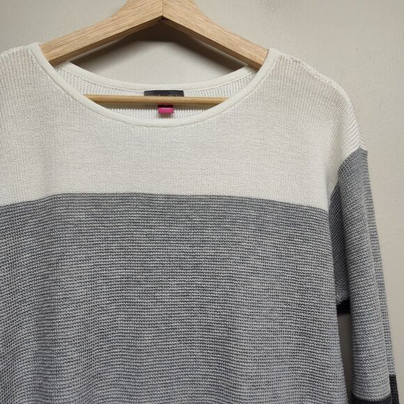 Vince Camuto Crochet Sweater Women Size M Gray Stripes Fall Winter Casual - Picture 2 of 7